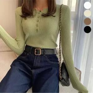 [하프클럽/]골지 니트 티 긴팔티 슬림핏 날씬해보이는 여자 버튼
