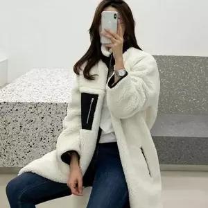 [하프클럽/]루즈핏 여자 양털 롱 자켓 빅사이즈 여성 후리스 롱 자켓