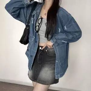 [하프클럽/]데일리 여성 데님 자켓 루즈핏 여자 청 자켓 간절기 아우터