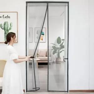 원터치 자석 현관 방충망 100x210cm 그레이 자동 닫힘 망사