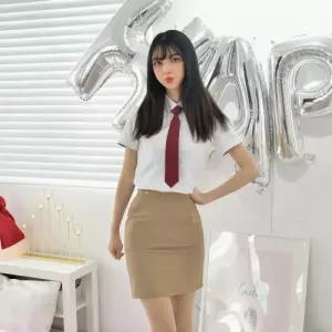 (하복)(허리조절) 스판 베이지 교복치마 교복 스커트