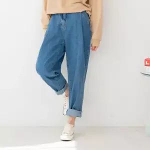 넓은 통 오버핏 허리 뒷밴딩 데일리 중청 여자 청바지 오버핏 여자하의 스판 데님