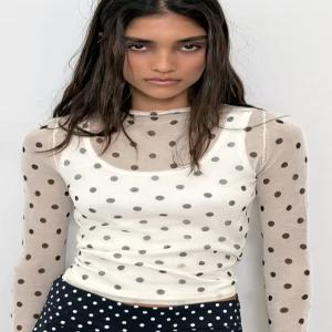 ZARA 도트 세미 시스루 니트 탑 - 화이트 / 블랙 9598/041/064