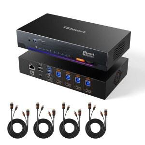 TESMART 8K@60HZ HDMI KVM 스위치 4 1 케이블 ADI 오디오 모든 및 입력 3.0, 4K@144HZ 게임, 포트 컴퓨터 모니터 USB 핫키 포함 이더넷, 1G 마이크, 스위치, 에뮬레이터, 칩, EDID