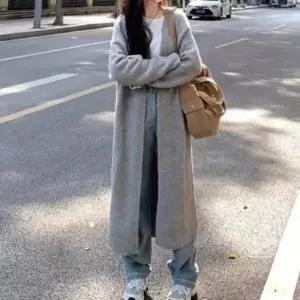 [하프클럽/]오픈형 스탠다드핏 노단추 로브 아우터 여성 롱 가디건