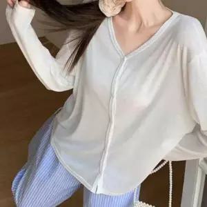 [하프클럽/]여성 여름 브이넥 루즈핏 긴팔 살안타템 시스루 가디건