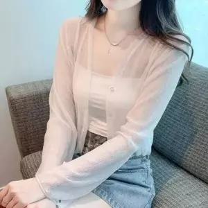 [하프클럽/]여성 슬림핏 긴팔 얇은 살안타 여름 시스루 크롭 가디건