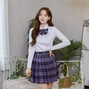 교복치마 학생복 SET 퍼플 체크 교복 스커트 리본타이
