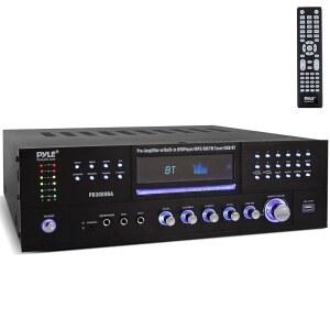 PYLE 4채널 블루투스 홈 앰프 - 수신기 로딩 DVD 마이크 랙 미터, 있는 스테레오 마운트가 플레이어 RCA, 라디오, 전면 입력 FM PD3000BA 3000W 2개 포함, 입력, 합성물, USB, 광학 피크 레벨 /CD LED 에코