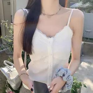 여성 시스루 버튼 레이스 브라 캡 나시 일체형 민소매 캡나시