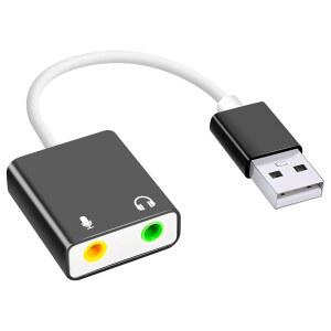 QAJOPFN USB 오디오 어댑터, PC 및 잭용 사운드 3.5MM(1 카드, 마이크 앤 스피커 외장 노트북용 플레이 /8인치) 플러그 헤드폰,