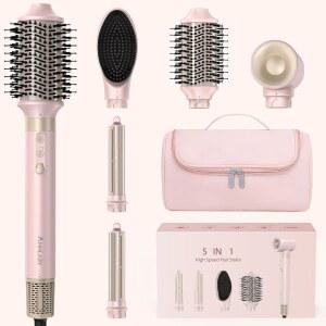 Annlary 5 in 1 Ionic 핫 에어 스타일러, 1400W 강력 헤어 드라이어 브러시, 자동 랩 컬러, 빠른 건조를 위한 패들 여행 및 보관 가방으로 볼륨 조절 가능