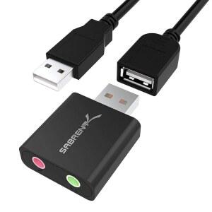 SABRENT 윈도우 및 맥용 알루미늄 USB 필요 앤 사운드 드라이버 외장 없음 어댑터 플러그 (AU-EMCB) [블랙] 스테레오 플레이