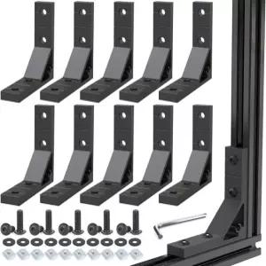 0세트 2020 알루미늄 압출 코너 브래킷 40Pcs M5 T-슬롯 너트 나사 개스킷 및 Pcs 렌치(블랙) 포함 강력한 고강도 L자형 세트 Black