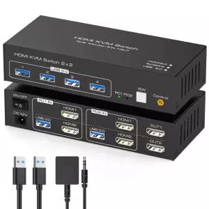 4K@20Hz KVM 스위치 2 컴퓨터 8K@60Hz HDMI 공유 듀얼 및 USB 3.0 케이블과 확장 컨트롤러를 사용하는 확장/복사 모드를 하는 4개의 장치 White-2