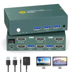 듀얼 HDMI KVM 스위치 2 컴퓨터 USB3.0 4K@60Hz 포트 스위처 PC/노트북 공유 화면 제어 EDID Matte black