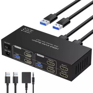 HUECLOR 4K@60Hz HDMI KVM 스위치 2 컴퓨터 USB 3.0 공유 듀얼 및 4 개의 포트가 Windows용 확장/복사 모드를 합니다
