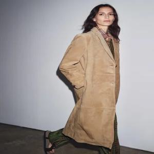 ZARA ZW 컬렉션 LIMITED EDITION 100% 스웨이드 코트 - 베이지 2969/063/450