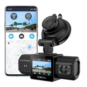 COOAU 듀얼 대시 캠 2.5K+1080P, 전면 카메라, 시야, 차량용 야간 기록, 내부, 사고 WI-FI, 운전사, 및 GPS 모드 우버 주차 택시 24시간 내장