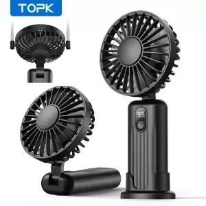 TOPK 5000mah 미니 휴대용 팬 USB 책상 선풍기 방용 충전식 냉각 목 있는 소형 개인용 핸드