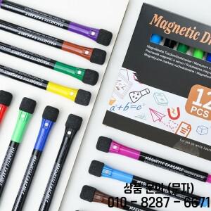 12 색 자기 건조 지우기 마커 화이트 보드 학교 14세 이상 선물