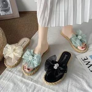 여성스런 진주리본 편한 낮은굽 러블리 데일리 슬리퍼 남성슬리퍼 거실슬리퍼 (WE9F2F9)