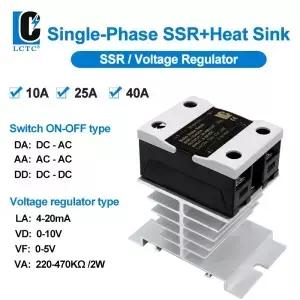 LCTC SSR 0-10V 4-20MA 0-5V 전원 전압 조정기 릴레이 10A 25A 40A DA AA DD VA 방열판이 있는 단상 솔리드