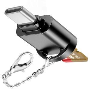 USB C 마이크로 SD 카드 리더기, 열쇠고리가 미니 리더기 폰, 메탈 (블랙) 안드로이드 노트북용, 카메라, 있는 타입