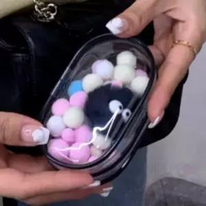 ( )미니인형 투명파우치 원형 블랙 미니화장품파우치 이너파우치 립스틱파우치 가방이너백 파우치백