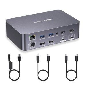 AV ACCESS KVM 스위치 도크 모니터 PD, PC용 EDID 에뮬레이션, MST 홈 및 USB-C 게임에 노트북 HDMI 이더넷, 포트 60W 각 오피스 1080P@240HZ, 4K 2K@144HZ, 2개, 모니터, 1G 이상적 듀얼 2개