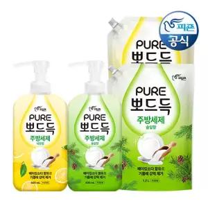 피죤 퓨어 주방세제 뽀드득 500ml 용기 x 1개+1.2L 리필 x 2개