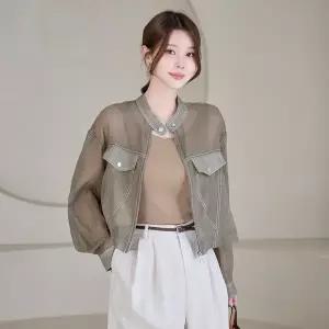 [모리스커밍홈] 배색스티치 시스루 크롭 블루종 점퍼_M2606JP003B