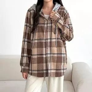 남녀 공용 체크 패턴 셔츠 기모 후드 남방 캐주얼 겉옷 가을 겨울 데일리룩