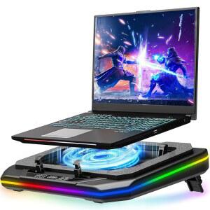 13-19인치용 마운트업 RGB 노트북 쿨링 패드, 최대 3500RPM 게이밍 쿨러, 속도 조절을 위한 터치 스위치가 장착된 패드 스탠드, 강력한 4.72인치 터보 팬이