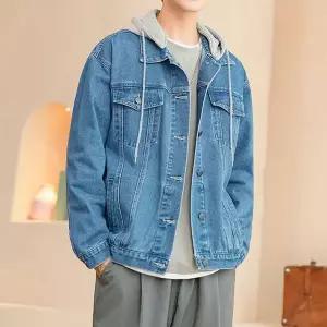 데일리 가슴 포켓 캐주얼 후드 데님 자켓