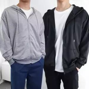 반팔티 반팔티셔츠 간절기 후드 데일리 회색 블랙 무지 여자 가을 남자 얇은 집업