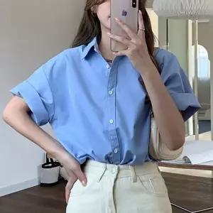 베이직 디자인 여성 데일리 루즈핏 반팔 와 여자 상의