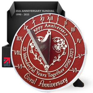 2025년 산호 결혼 35주년 기념 해시계 선물 - 재활용 금속 홈 데코 또는 정원 아이디어 영국에서 그와 그녀의 부모님 커플을 위한 핸드메이드 행사