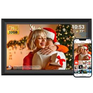 YENOCK 15.6인치 Wi-Fi 디지털 액자, 대형 부모 생일 프레임 공유, 사진 Frameo IPS 터치 포토 32GB, 벽걸이형, FHD 거실 /비디오 스크린, 노인