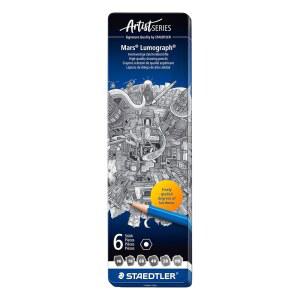 스테이들러 루모그래프 흑연 드로잉 및 스케치 연필 100G6, 매력적인 저장 통에 6도 세트(100G6)