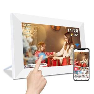 Frameo 10.1인치 스마트 Wi-Fi 디지털 포토 스크린, 사진 있는 및 회전 Wi-Fi, 프레임 프레임, SD 공간 슬롯이 IPS 화이트 전자 자동 32GB 저장 - 터치