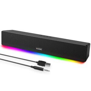 컴퓨터 스피커, 24W 블루투스 사운드바, 데스크톱 모니터용 3.5mm 보조 깊은 임팩트 베이스가 있는 PC, 노트북, 태블릿용 게이밍 스피커