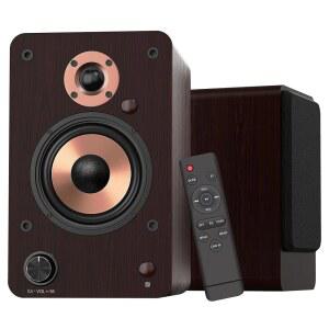 LONPOO 100W 액티브 책장 스피커, 4인치 알루미늄 우퍼가 장착된 블루투스 PC 광학, 동축, RCA, USB, 스마트폰, TV, 데스크톱 및 턴테이블용 AUX-in 포트 지원(LP42M)