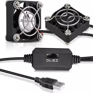 GDSTIME 2팩 조용한 40mm USB 팬 3단 속도 조절 기능 VR 기어 라즈베리 파이 코스프레 헬멧 미니 PC 수족관