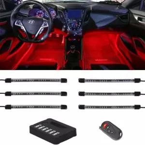 LEDGlow 6pc 플렉서블 밀리언 컬러 멀티 LED 인테리어 풋웰 언더대시 네온 조명 키트 - 15가지 단색 10가지