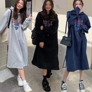 골지원피스 기모 후드 원피스 여자 캐주얼 드레스 트임