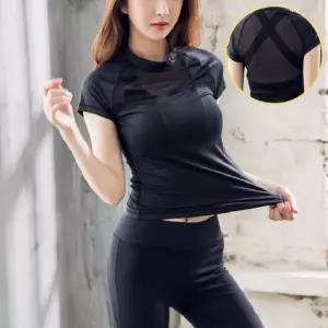 여성 헬스 요가복 쿨링 반팔 티셔츠 블랙 등판 매쉬 통기성 운동복 M