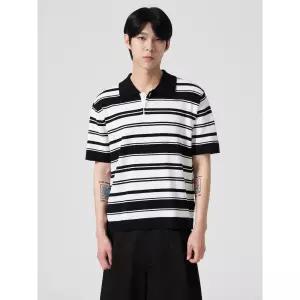 에잇세컨즈 변형 스트라이프 카라 반소매 니트 블랙 424651LY25 25 4220242