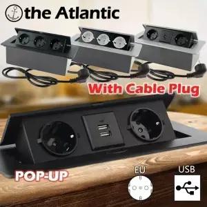 케이블 플러그가 있는 EU 소켓 숨겨진 테이블 데스크 USB 알루미늄 패널 커버 주방 사무실 데스크탑 콘센트