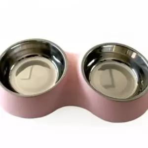 강아지 파스텔 스텐 식기 핑크 1P 고양이 급식 급수기